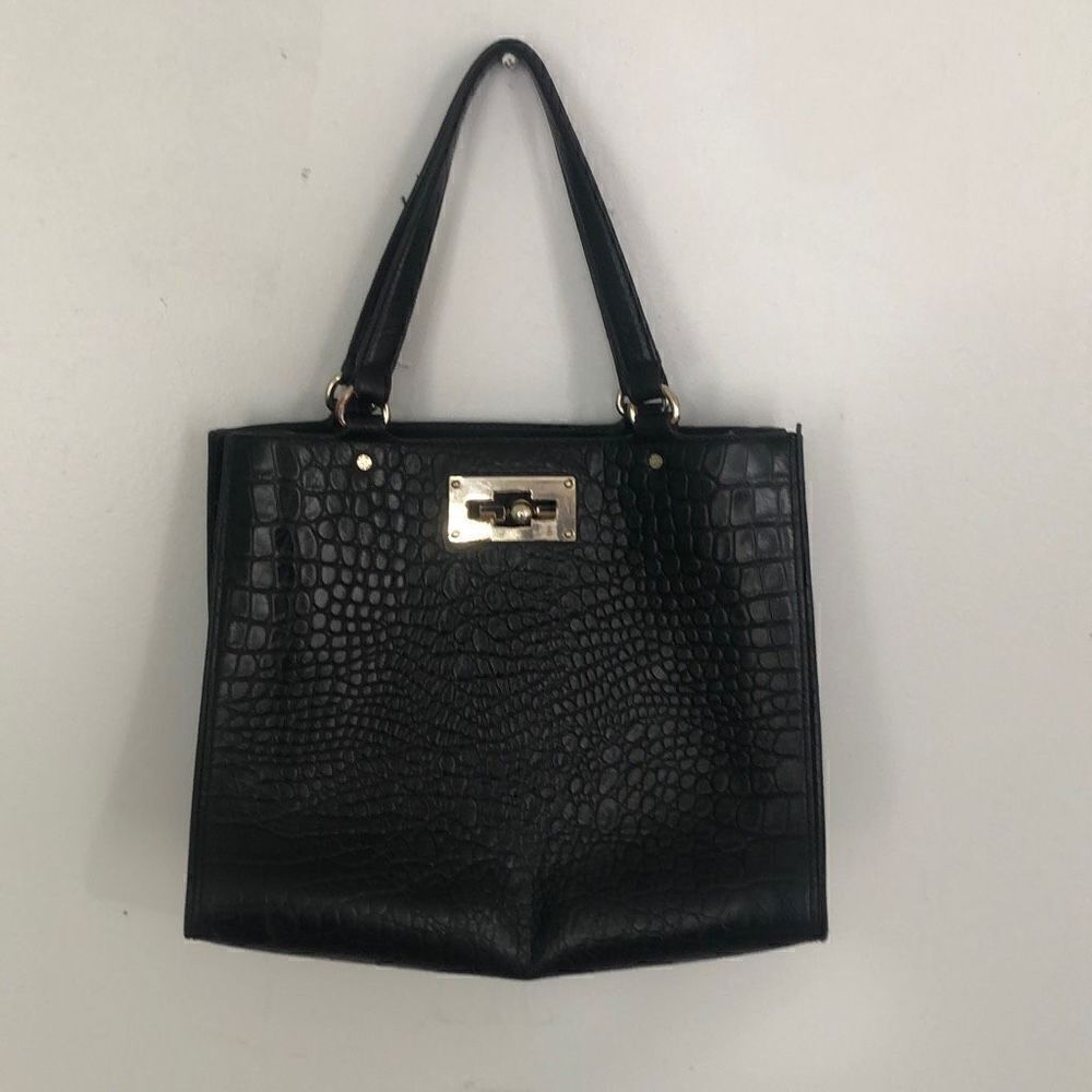 DKNY Women's Embossed Crocodile Skin Pattern Shoulder Bag Black